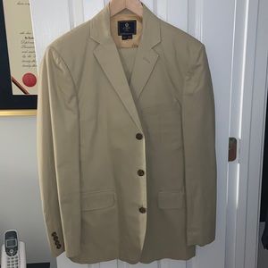 J. Crew 2 piece khaki suit. 3 button 40R blazer, 33x30” pant.